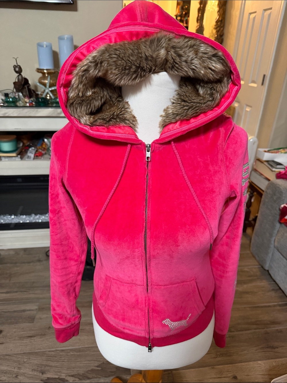 Victoria's Secret PINK Y2K Vintage Fur Lined Sherpa Hooded Jacket Sz Extra Small